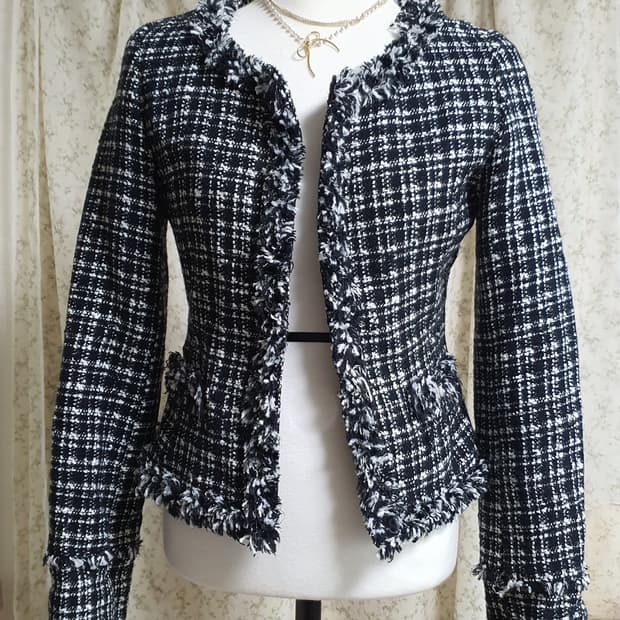 [일본빈티지] 블랙 화이트 트위드 자켓 여성용
