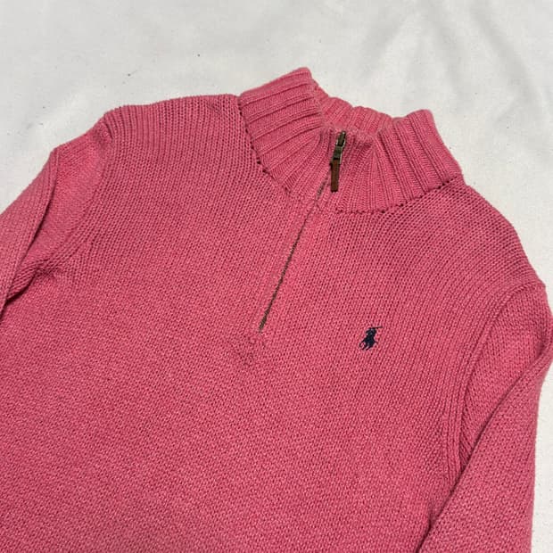 S 폴로랄프로렌 핑크 코튼 반집업 니트