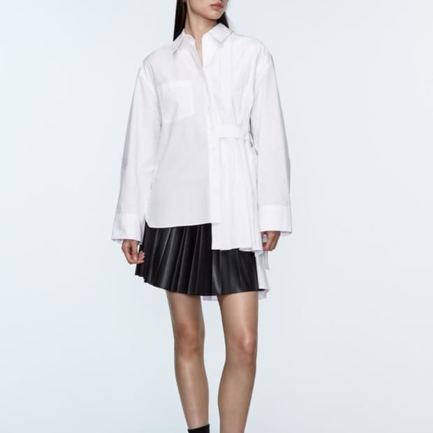 자라 화이트 셔츠 플리츠 언밸런스 포플린