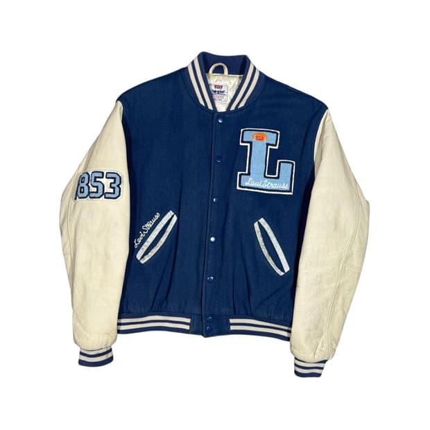 Levis 리바이스 90s 레더 슬리브 울 바시티자켓