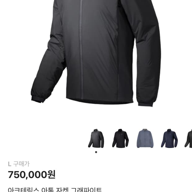 (새상품급) 아크테릭스 아톰 자켓 그래파이트 L