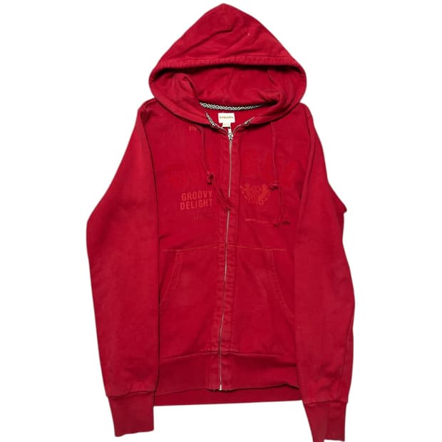 디젤 빈티지 레터링 레드 후드 집업