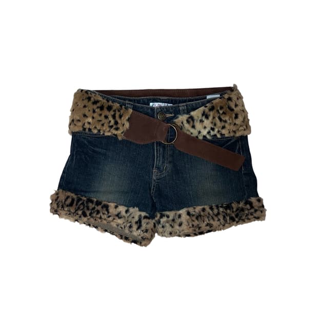 갸루 오네갸루 레오파드 퍼 트리밍 숏팬츠 & 벨트 set