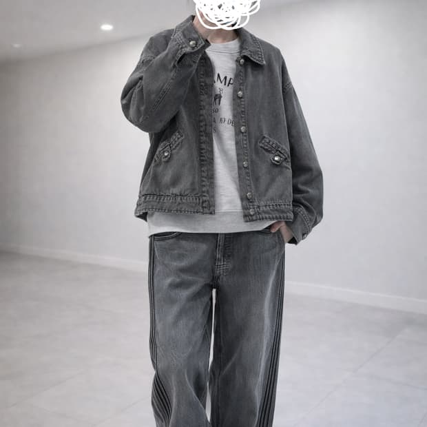 칼 라거펠트 그레이워싱 데님자켓 흑청자켓