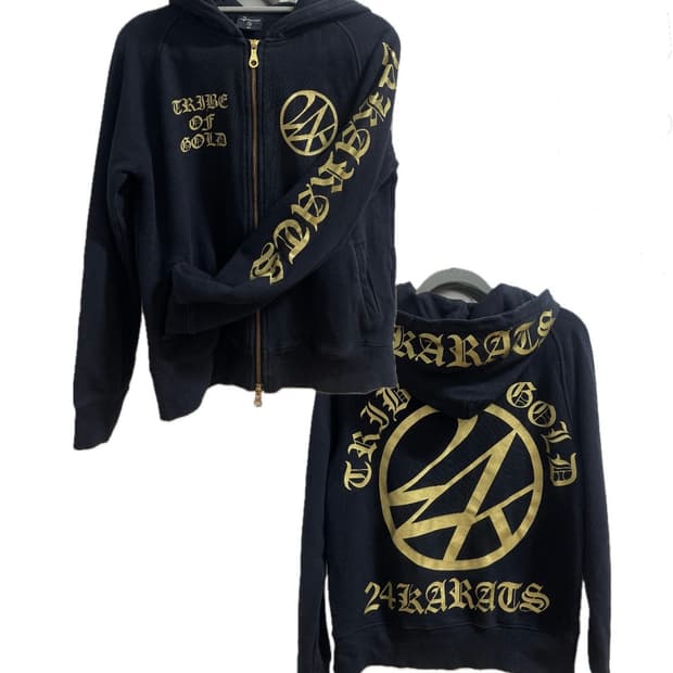 24karats gold logo hood zip-up