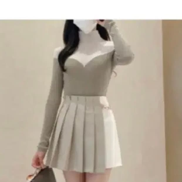 로썸제이 하트넥 배색 폴라니트티