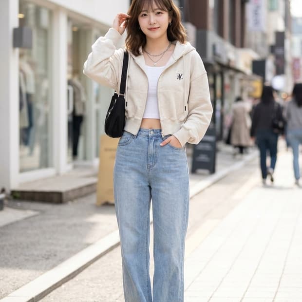 WOOALONG 우알롱 시그니처 크롭 후드 집업 오트밀