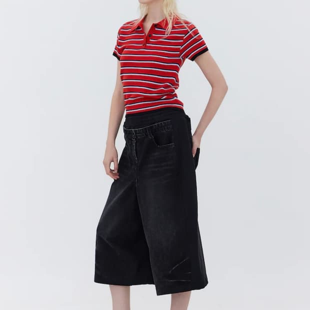 JUUN.J Black Patched Jersey Denim Short