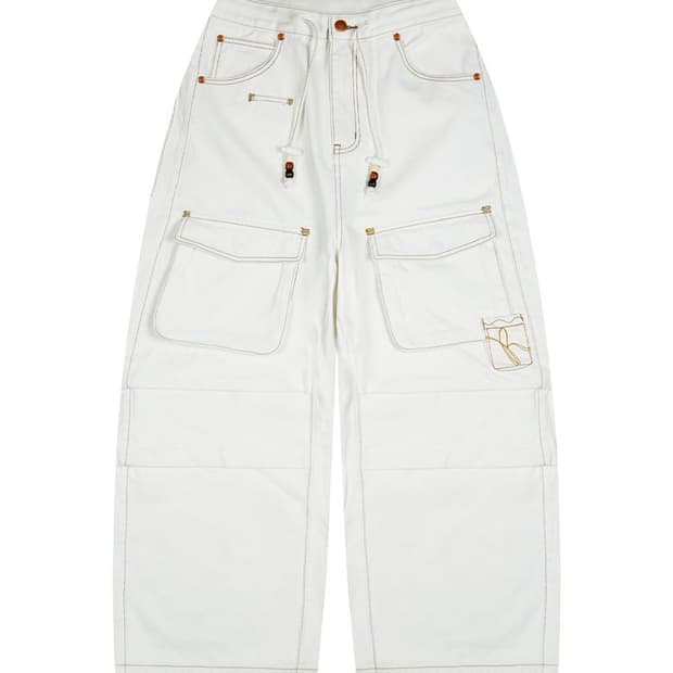 루나키후 스터드 앞카고 데님팬츠 화이트 1사이즈