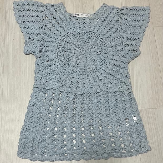 자라 크로셰 뜨개반팔 니트 소라색 날개니트 보호 시크 비키니커버업 S