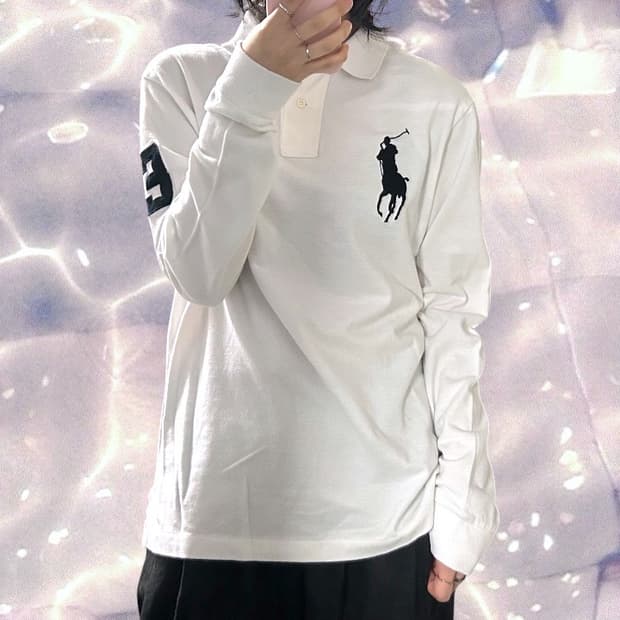 폴로 랄프로렌 신형 빅포니 치프키프 넘버 로고 긴팔 카라 티셔츠 화이트 