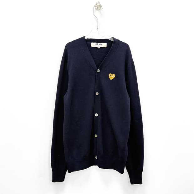 꼼데가르송 플레이 골드 하트 엘보우 패치 울 가디건