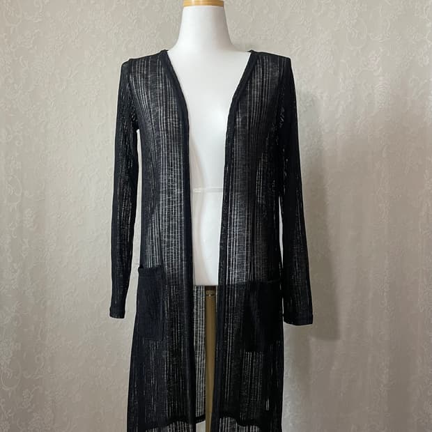     블랙 시스루 롱 로브 가디건