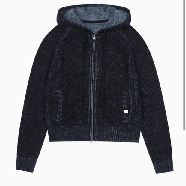 oheshio RIBBED KNIT HOODED ZIP-UP, NAVY