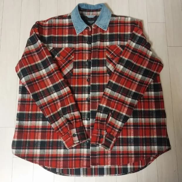 피어오브갓 5th 데님 카라 플란넬 체크 셔츠 레드