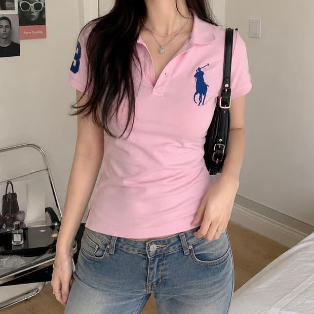 가격안내림 폴로 빅포니 연핑크 카라 반팔 S