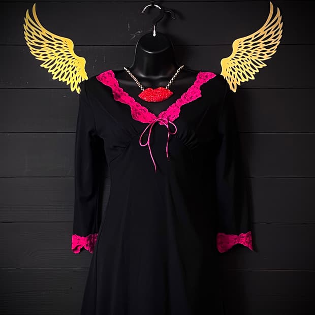 JPN 갸루 핫핑크 레이스 리본 블랙 롱슬리브