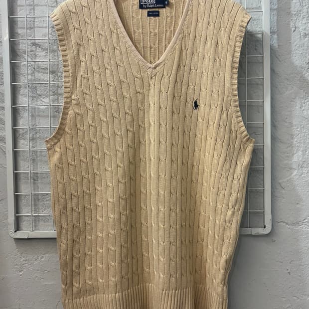 폴로 랄프 로렌 라이트 베이지 케이블 니트 베스트 L