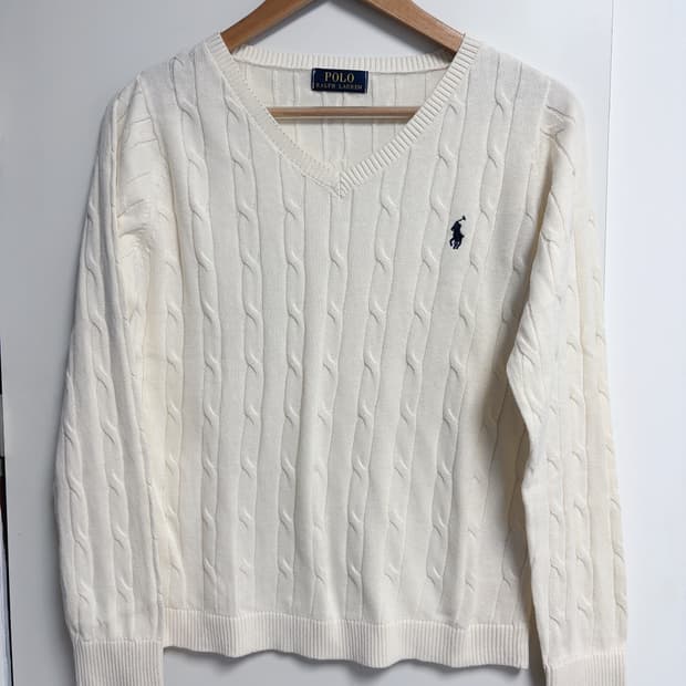 폴로 랄프로렌 브이넥 케이블 니트 아이보리 새상품