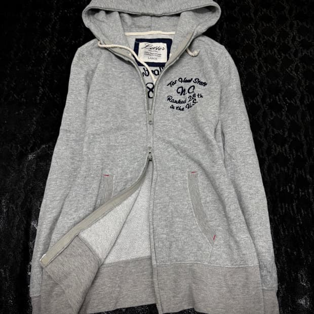 “Vintage”Y2K Print Grey 2-way Hoodie Zip