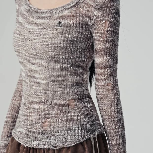 어반드레스 Multi Demage Scoop Knit 브라운