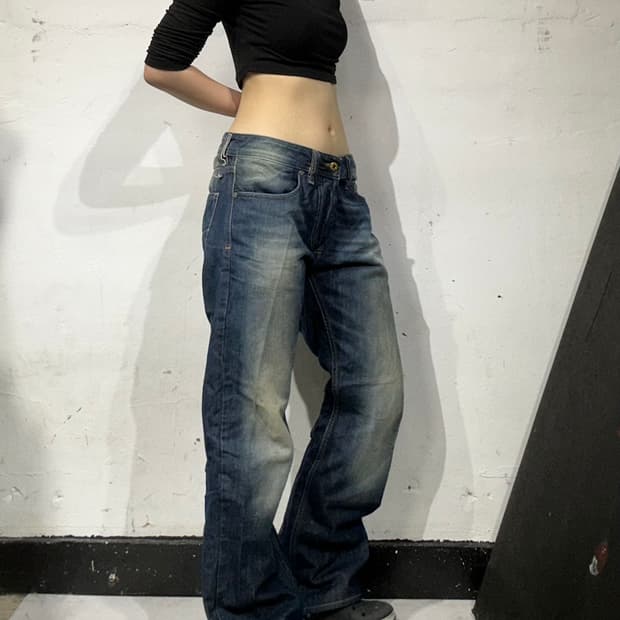 디젤 진청 와이드 워싱 데님 팬츠 청바지 30