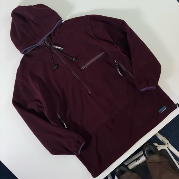 L.L Bean  엘엘빈 90,s 폴라텍 버건디 반집업 후드 플리스