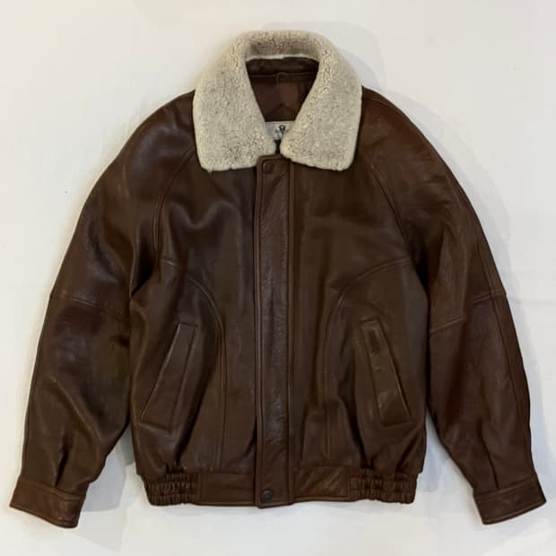 90s 바쏘 램스킨 양털 무스탕 가죽자켓 브라운