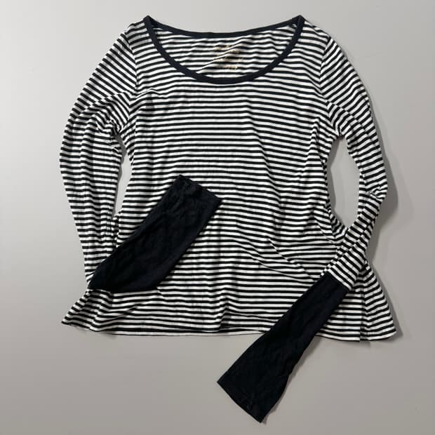 핸드 워머 슬리브 스트라이프 패턴 티