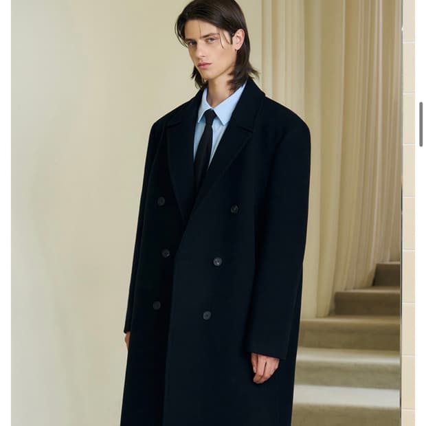 (새상품)(L) 드로우핏 프리미어 울 더블 체스터 코트 [BLACK]