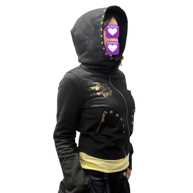 펑크걸 스터드 하이넥 후드집업