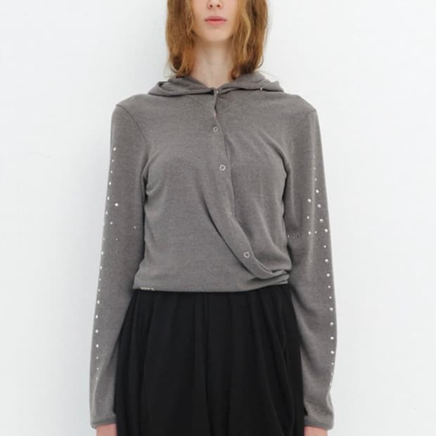 세릭 비즈 랩 후드 가디건 멜란지 그레이
