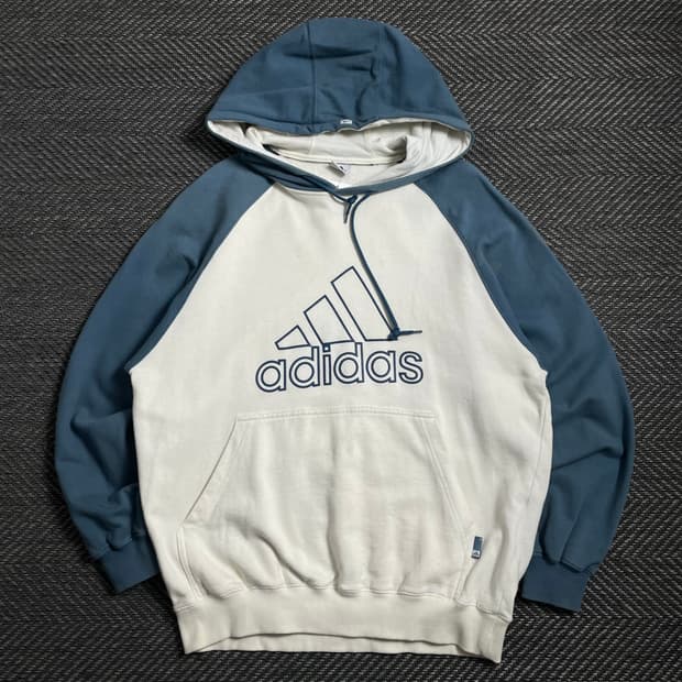 00s 아디다스 빅로고 배색 후드 티셔츠o 4032