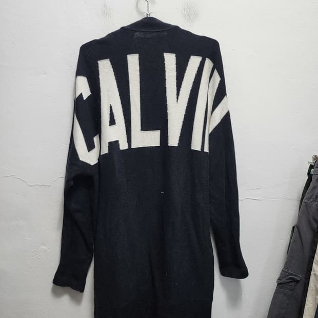 캘빈클라인 wool 블랙 로고 롱 가디건