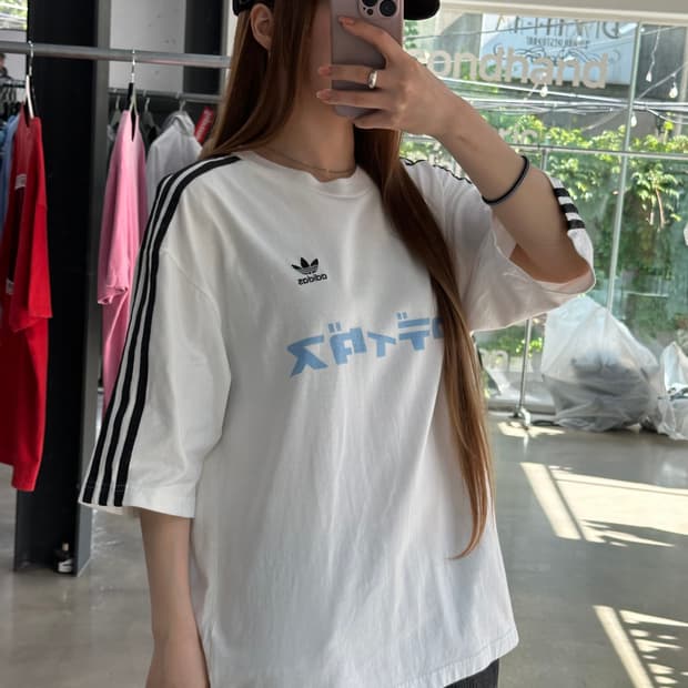 아디다스 도쿄 하라주쿠플래그쉽스토어 커스텀 삼선 반팔티