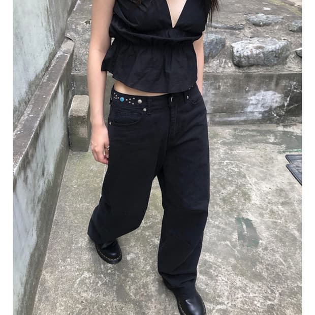  [새상품] stud beads wide pants / y2k