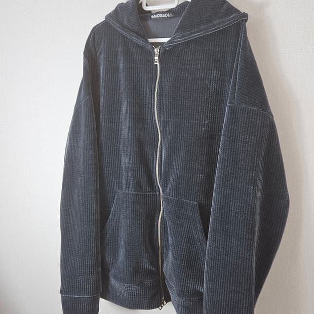 HANDSEOUL 벨루아 벨벳 골덴 후드집업 자켓 오버핏 헤비코튼