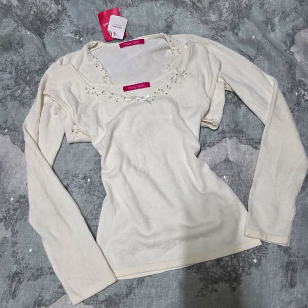 핑키걸즈 달천 리본 로걀탑 갸루일브리즈리사 볼레로 가디건 세트