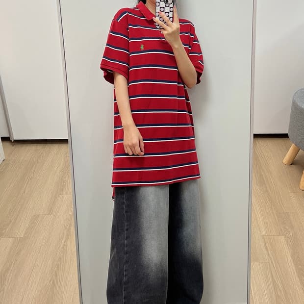 폴로 랄프로렌 자수포니 스트라이프 카라 반팔티