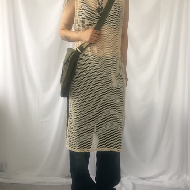 See through net sleeveless onepiece