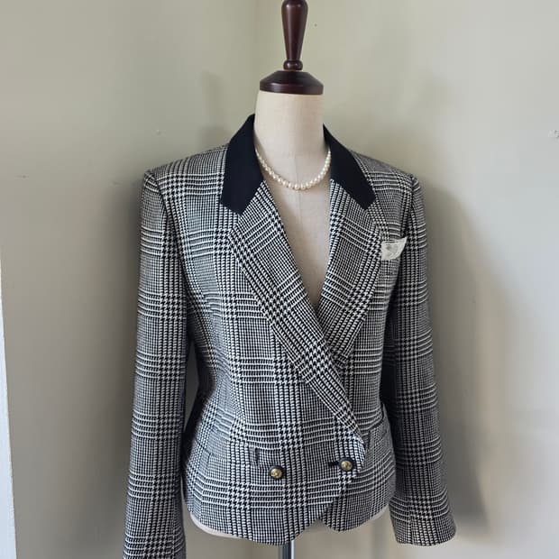 KORET 체크 더블 브레스티드 자켓