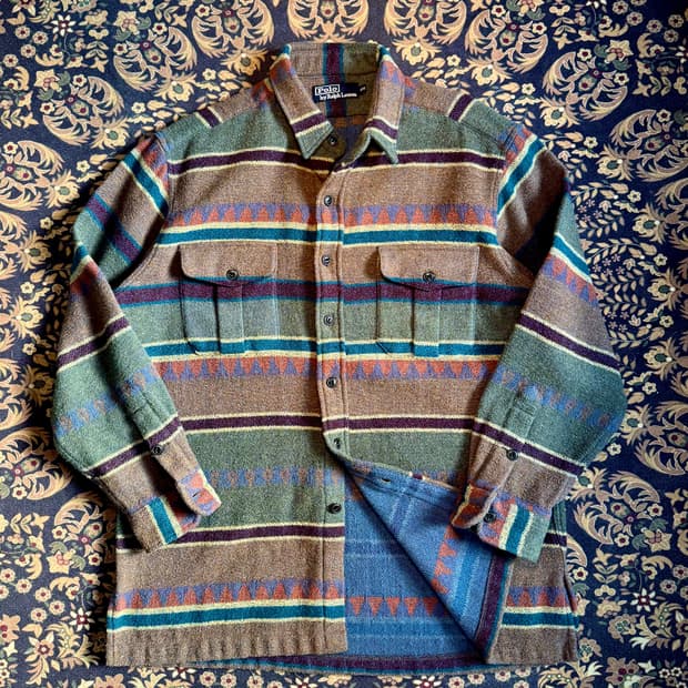 90s 빈티지 폴로 아즈텍 나바호 울 오버셔츠