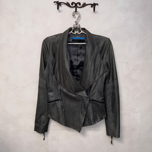 Demoo gray goat skin drape stud jacket