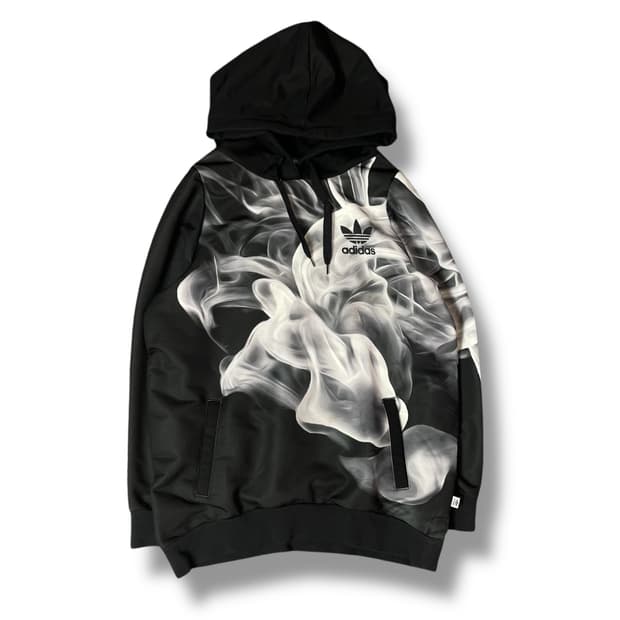 아디다스 스모크 프린팅 오버핏 후드티 블랙 85