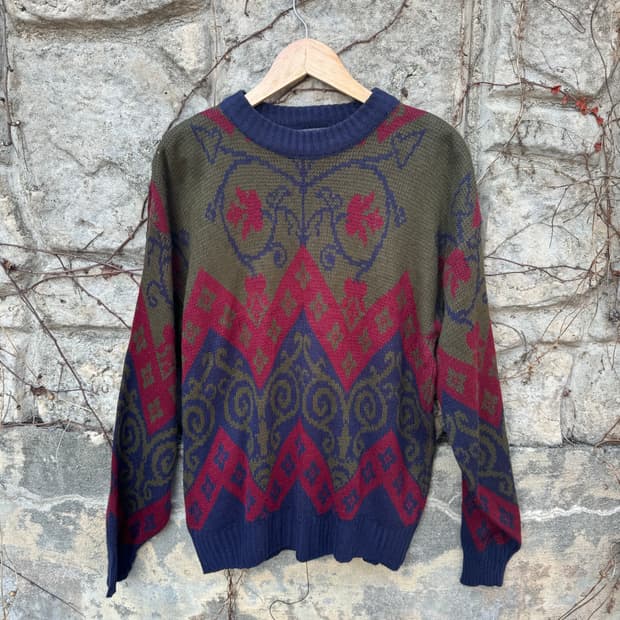 90s 한국 생산 에스닉 노르딕 패턴 빈티지 니트 m