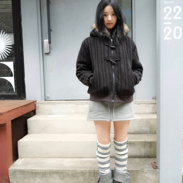 인앤양인하모니 니트 후드 자켓 브라운