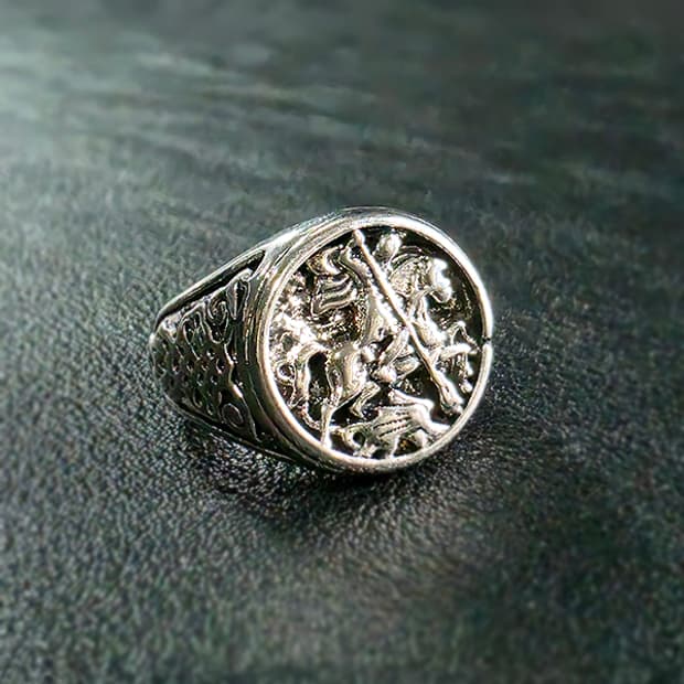 Georgius 백동 남자 엔틱 빈티지 명품 메달 용 기사 반지