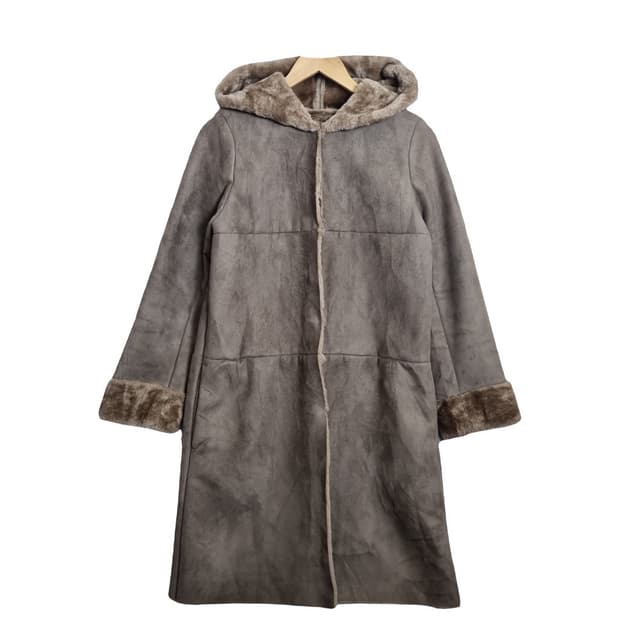 AQUAGIRL 베이지 스웨이드 후드 털 코트