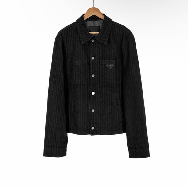 [XL] 프라다 남성 25ss 셰브론 블루종 데님 셔츠 자켓 블랙