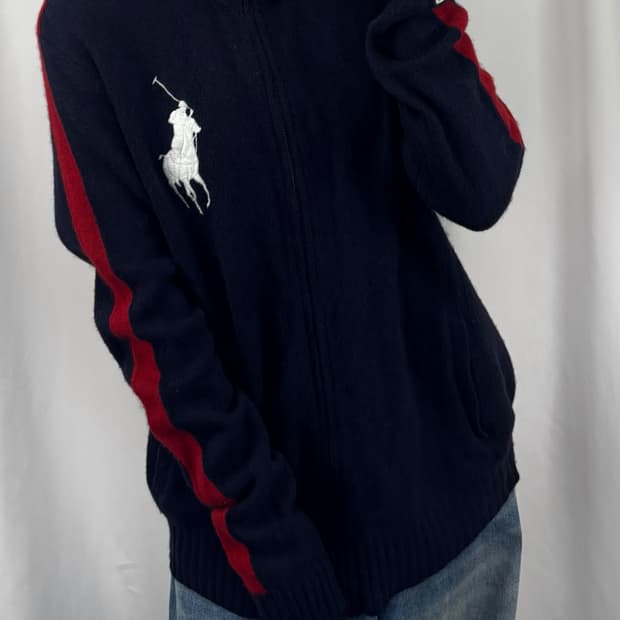 폴로 네이비 램스울 브리튼 니트 집업 